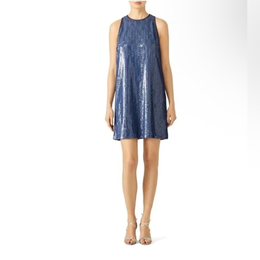 NWT Carmen Marc Valvo Size 10 Sequin Sleeveless Blue Shift Dress Party Dress. - Picture 5 of 8
